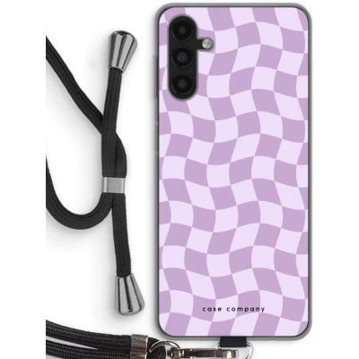 Afbeelding van Case Company® hoesje met Koord geschikt voor Samsung Galaxy A04s Grid Paars Telefoonhoesje Zwart Bescherming aan alle Kanten en Over de Schermrand