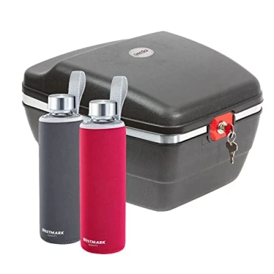 Afbeelding van Westmark Fietsset: 1 wielkoffer voor alle bagagedragers + 2 drinkflessen van elk 0,55 liter, kunststof/glas/siliconen/rubber, Gerda Touring Tresor, zwart/rood/antraciet, 5430GEE8