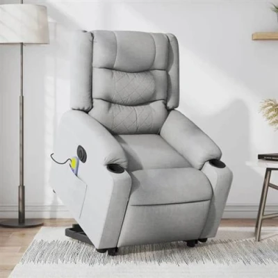 Image de vidaXL Fauteuil inclinable de massage électrique Gris clair Tissu3303002