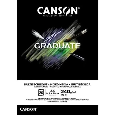 Afbeelding van Tekenblok Canson Graduate Mixed Media black paper A5 20vel 240gr