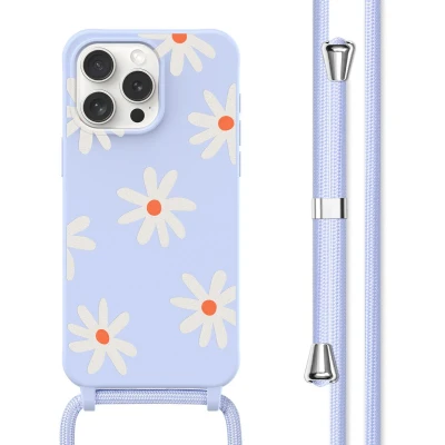 Afbeelding van imoshion hoesje Geschikt voor iPhone 15 Pro Max met koord Siliconen design Meerkleurig / Lila Flower Distance