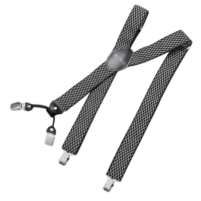 Afbeelding van DonDon Bretels voor heren, verstelbare bretels, 3,5 cm, cm breed, 4 clips, met Y vormig leer, elastisch, Patroon: zwart en wit