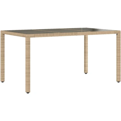 Afbeelding van vidaXL Tuintafel met glazen blad 150x90x75 cm poly rattan beige