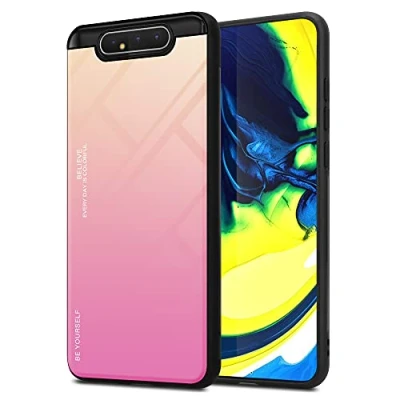 Afbeelding van Cadorabo Hoesje geschikt voor Samsung Galaxy A80 / A90 4G in GEEL ROZE Tweekleurige beschermhoes van TPU silicone Case Cover en achterzijde gehard glas