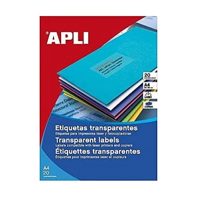 Afbeelding van Apli Transparante etiketten ft 210 x 297 mm (b h), 20 stuks, 1 per blad, doos van blad etiket