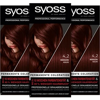 Afbeelding van Syoss Color haarkleur 4_2 mahonie niveau 3 (3 x 115 ml) permanente voor maximaal 10 weken kleurintensiteit en 70% minder haarbreuk*