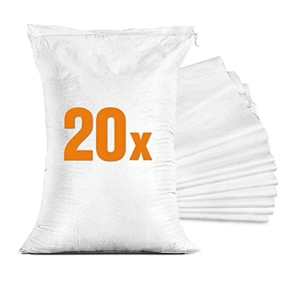 Afbeelding van Set van 20 overstromingszandzakken Lege zandzak met trekkoord om te vullen Overstromingsbescherming Kelderraam Witte PP stoffen zak (40 x 60 cm)