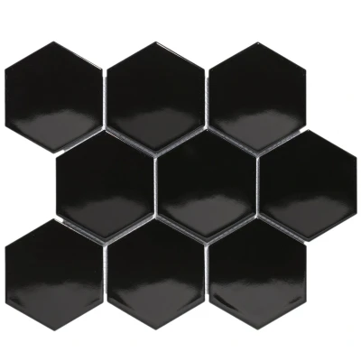 Afbeelding van The Mosaic Factory Barcelona Black Glossy Hexagon 9,5x11 cm