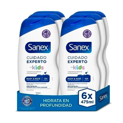 Afbeelding van Sanex Care Expert Kids Douchegel, 6 x 475 ml, kindergel, hypoallergeen, 12 uur hydratatie, dermatologisch getest, goedgekeurd door kinderartsen
