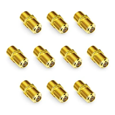 Afbeelding van deleyCON 10 stuks SAT adapter connector verlenging coaxkabel 2x F vrouwelijke smalle vergulde moer voor satellietkabel BK
