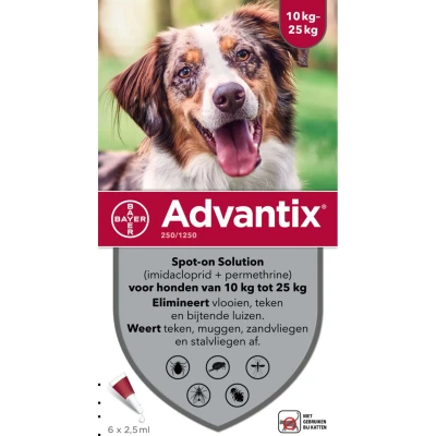 Afbeelding van Bayer Advantix Spot On 250/1250 10 25 KG 6 PIP (386031)