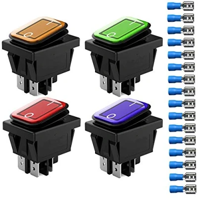 Afbeelding van Gebildet 4 stuks 12 V 24 20 A waterdichte tuimelschakelaar met led indicator, polig, 2 posities, DPST on off schakelaar voor auto, vrachtwagen, motorfiets, boot, marineblauw (rood, geel, blauw,