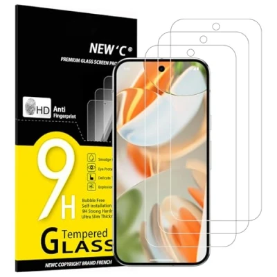Afbeelding van NEW&#039;C Displaybeschermfolie van gehard glas voor Google Pixel 9, 9 Pro, krasbestendig, zonder luchtbellen, extreem robuust (0,33 mm HD ultra transparant), hardheid 9H, 3 stuks