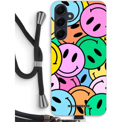 Afbeelding van Case Company® hoesje met Koord geschikt voor Samsung Galaxy A55 Smiley N1 Telefoonhoesje Zwart Bescherming aan alle Kanten en Over de Schermrand