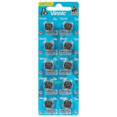 Afbeelding van Set van 10 LR43, VA12GA, 186, 84, LR1142 knoopcel Vinnic G12, AG12, L1142, RW84, D186