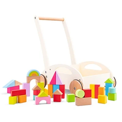 Afbeelding van New Classic Toys Houten Blokkenkar Inclusief 36 blokken Hoogte 44 cm