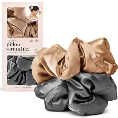 Afbeelding van Kitsch 2 stuks satijnen haarelastiekjes voor dames, zachter dan zijde, meisjes en elegante mooie