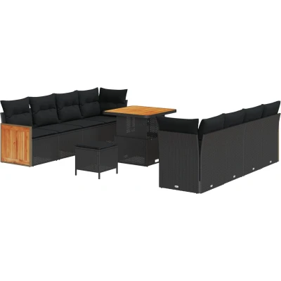 Afbeelding van vidaXL 11 delige Tuin Sofa Set met Kussens Zwart Poly Rattan Acacia