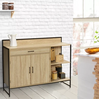 Afbeelding van Buffet bas de cuisine 120 CM DETROIT plan travail H.83 2 portes + tiroir design industriel