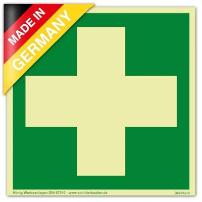 Afbeelding van Dreifke® EHBO bord, extra fosforescerend, pvc, zelfklevend, 148 x mm, BGV A 8 DIN 67510
