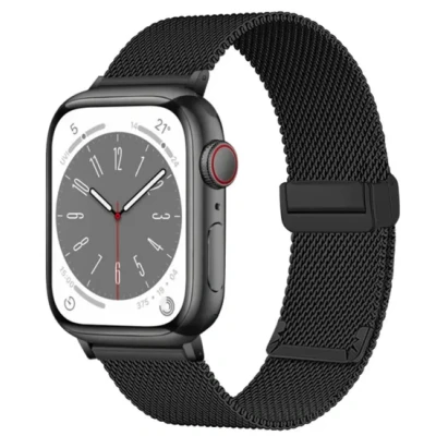 Afbeelding van Apple Watch Milanese bandje met vouwbare magneetsluiting Zwart Geschikt voor 38mm / 40mm 41mm