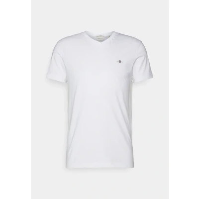 Afbeelding van GANT SLIM Shield Vneck Tshirt basic, Heren, Maat: Medium, White