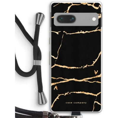 Afbeelding van Case Company® hoesje met Koord geschikt voor Google Pixel 7 Gouden marmer Telefoonhoesje Zwart Bescherming aan alle Kanten en Over de Schermrand