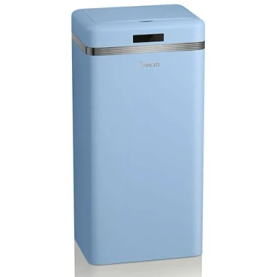 Afbeelding van Swan Retro automatische keukenafvalemmer met bewegingssensor, 45 liter, metaal, grote capaciteit, vintage design, pastelblauw
