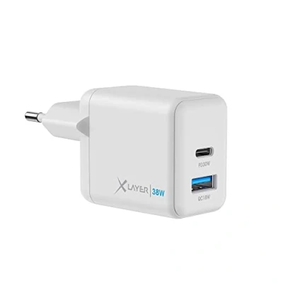 Afbeelding van XLayer Wandlader / Oplader Dual Powercharger 38W USB C PD Adapter Geschikt Voor Apple Iphone &amp; Samsung Wit