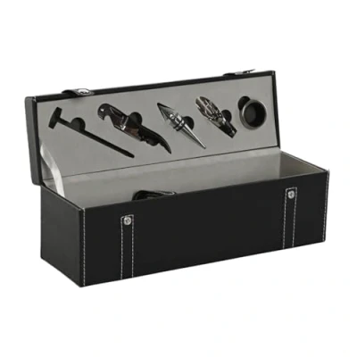 Afbeelding van Set van Wijn Accessoires Home ESPRIT Zwart Grijs Leer 36 x 11 12 cm