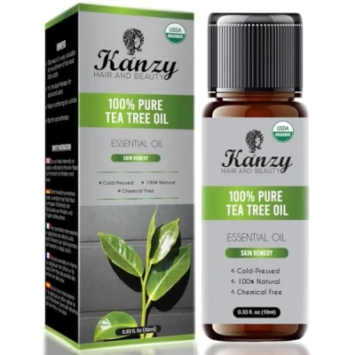 Afbeelding van Kanzy Tea Tree Biologische etherische olie, 10 ml, puur en natuurlijk, biologisch, theeboomolie voor gezicht, nagels huidverzorging, olie