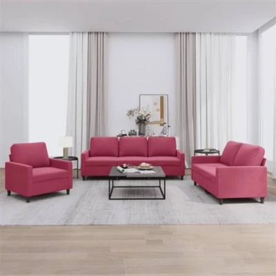 Image de vidaXL Ensemble de canapés 3 pcs avec coussins Rouge bordeaux Velours