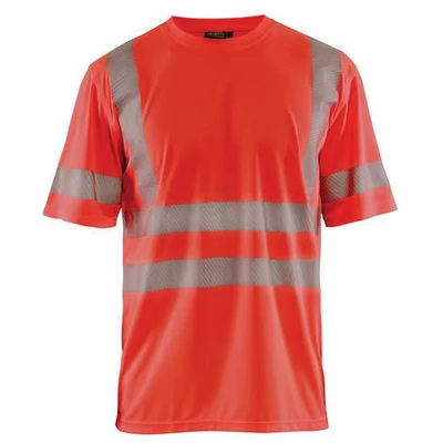 Image de T shirt anti UV haute visibilité rouge fluorescent, col rond