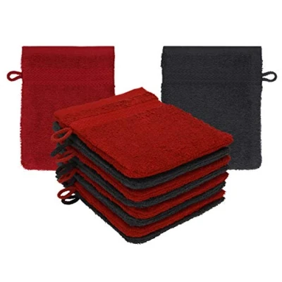 Afbeelding van Betz Set van 10 premium washandjes, 100% katoen, 16 x 21 cm, robijnrood grafiet