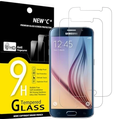 Afbeelding van NEW&#039;C Displaybeschermfolie van gehard glas voor Samsung Galaxy S6, zonder luchtbellen, zeer robuust (0,33 mm HD ultra transparant), hardheid 9H, 2 stuks