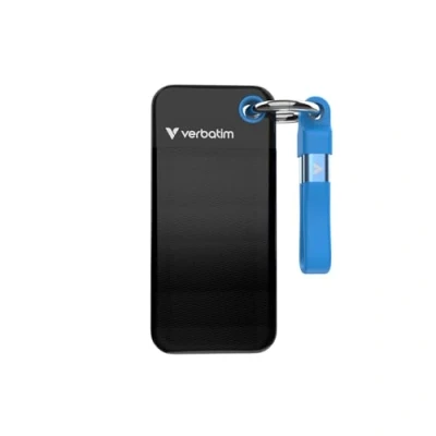 Image de Verbatim Pocket SSD 1 To porte clé avec attachement à câble externe (portable) M.2 USB 3.2 Gen 2 (USB C connecteur) Noir/bleu