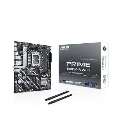 Image de ASUS PRIME H810M A WIFI carte mère micro ATX Socket LGA1851 H810 Chipset USB C 3.2 Gen 1, 2, 1 Gigabit LAN, Wi Fi 6, Bluetooth graphique embarquée (unité centrale requise) audio HD (8 canaux)