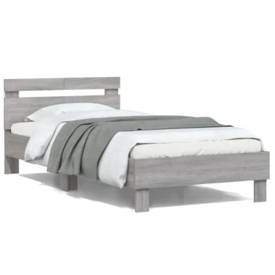 Image de vidaXL Cadre de lit tête et lumières LED sonoma gris 100x200 cm