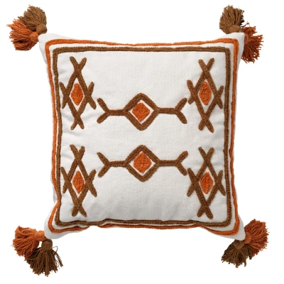 Afbeelding van Dutch Decor ZITA Sierkussen katoen 45x45 cm Snow White wit / bruin terra Kussen met flosjes