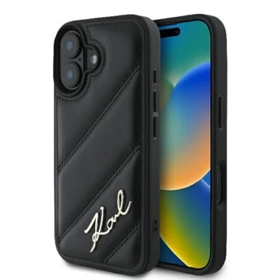 Afbeelding van CG MOBILE Karl Lagerfeld KLHCP16MPQDSMGK iPhone 16 Plus hoesje 6,7 inch zwart gewatteerde handtekening harde hoes