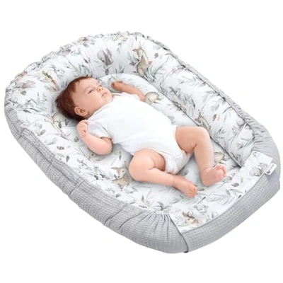Image de Medi Partners Reducteur de Lit Bebe Réducteur Bébé 100x60x15cm Cocon et Naissance couffin Nid d&#039;ange 100% Coton Gaufre (Cerf en feuilles avec gris Gaufre)