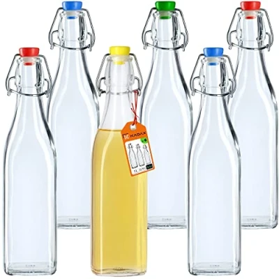 Afbeelding van KADAX Universele fles met beugelsluiting, dichte beugelfles, vintage glazen fles, drinkfles, likeurfles, sapfles, beugelsluitfles (500 ml, 6 stuks)