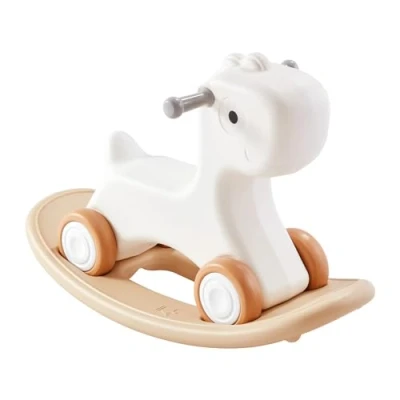 Image de VEVOR Cheval à bascule 3 en 1 pour les enfants de 1 à 3 ans, jouet à bascule avec planche d&#039;équilibre amovible et 4 roues lisses, en PEHD, capacité de charge 36 kg, oscillant à 40, pour bébés, blanc