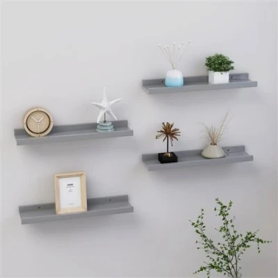Afbeelding van Wandschappen 4 st 40x9x3 cm grijs