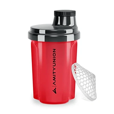 Afbeelding van Protein Shaker 300 ml &quot;Heaven&quot; lekvrij, BPA vrij met klikbare zeef en weegschaal voor romige wei shakes, gym fitness cups isolaten sportconcentraten, origineel in Rood Zwart 300ml