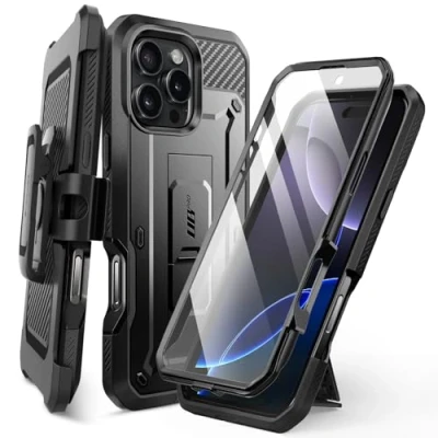 Afbeelding van SUPCASE Unicorn Beetle Pro Hoesje Geschikt voor Apple iPhone 16 Stofdichte Case Met Ingebouwde Screenprotector Full Protect valbescherming Holster en Kickstand Zwart