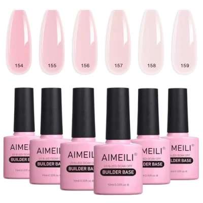 Afbeelding van AIMEILI 5 in 1 Builder Gel Set 6PCS Nude Pink, Coating voor Solid Nail Tips, Basis en Structuur Extensions, Art, Decoraties Stickers, Manicure Reparatie van 37