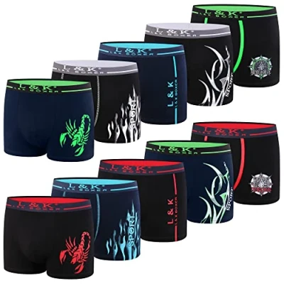 Afbeelding van L&amp;K 1102, boxershorts voor heren, retroshorts met leuk patroon, katoen, 10 stuks, Verpakking van 1102 L