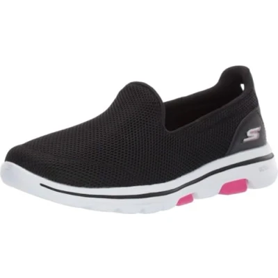 Afbeelding van Skechers Go Walk 5, damessneakers, Black Textile Trim Hot Pink
