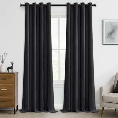 Afbeelding van MRTREES Thermisch Verduisteringsgordijn 140x245 cm Zwart Anti Warmtegordijn voor Woonkamer Kinderkamer Ruis Scheidingsgordijn Keuken Kleedkamer Set van 2 met zeilringen
